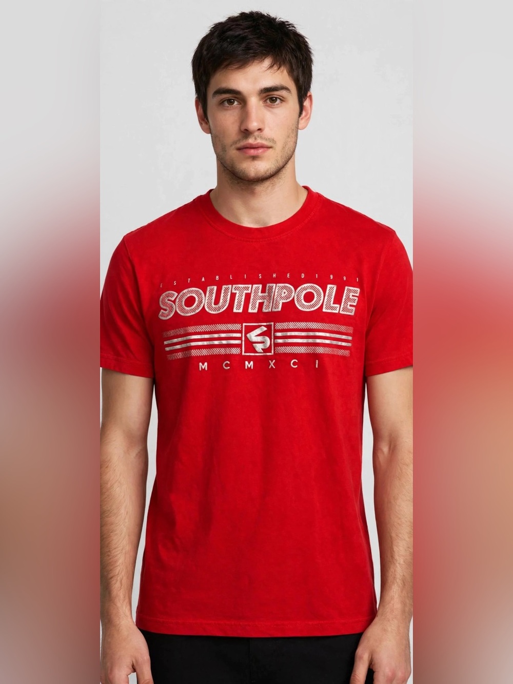 South Pole Men’s Red Graphic Crewneck Short Sleeve Tee